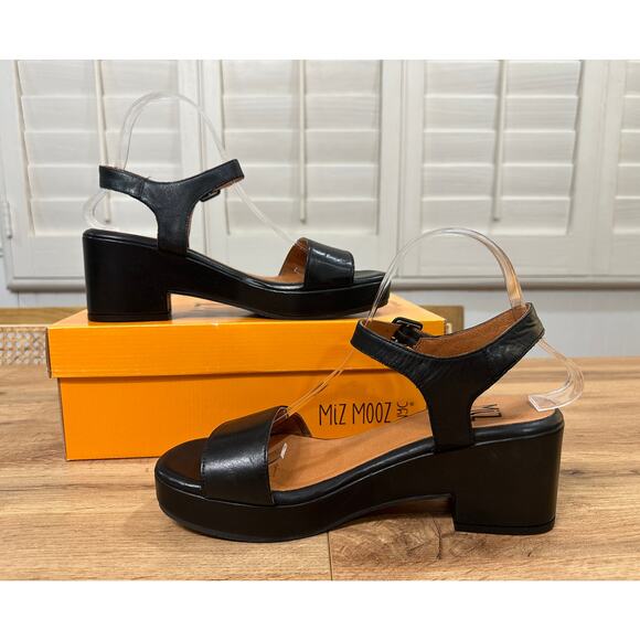 Miz Mooz NYC Gillie Block Heel Platform Sandal Black Leather Size 9/9.5 US 40 EU - Picture 9 of 13